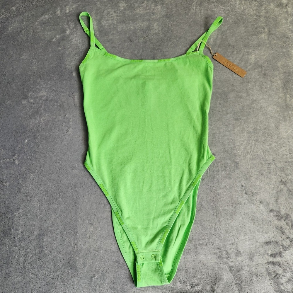 New Skims Cotton Logo Bodysuit womens Neon Green M Medium NWT Clean Girl Cotton